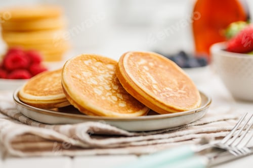 Preview: Homemade classic american pancakes on plate.