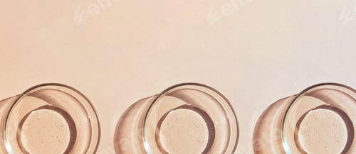 Preview: banner petri dish with transparent helium serum with place for advertising text