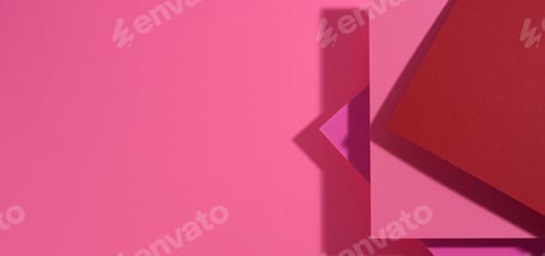 Preview: Modern pink-red background with sheets of paper with shadow. Template for business, banner