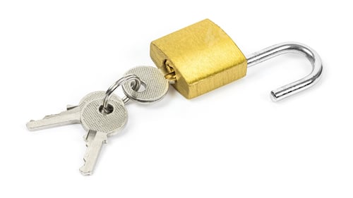 Preview: Open padlock and the keys on white background