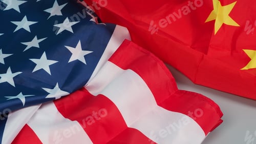 Preview: Flag of the United States of America (USA.) and china on gray background.