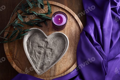 Preview: Ash Wednesday. Heart-Shaped Ashes and Candle