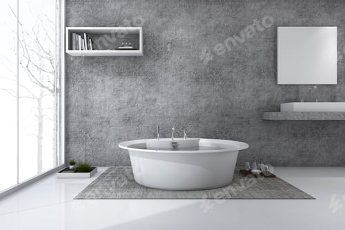 Preview: 3d rendering loft style bathroom with nice winter view