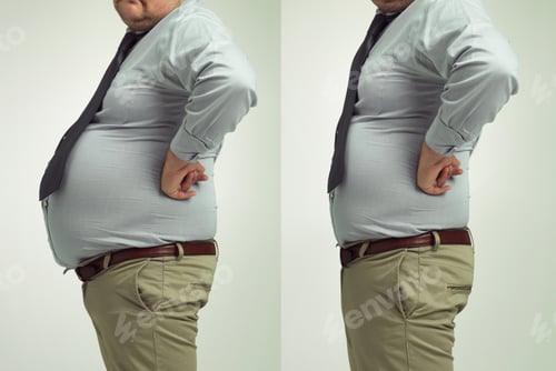 Preview: Less fat, more me. Before and after studio shot of a businessmans weight loss.