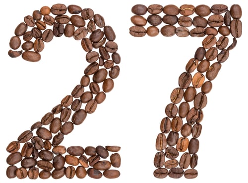 Preview: Arabic numeral 27, twenty seven, from coffee beans, isolated on white background