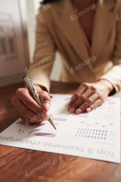 Preview: Businesswoman Correcting Infographics