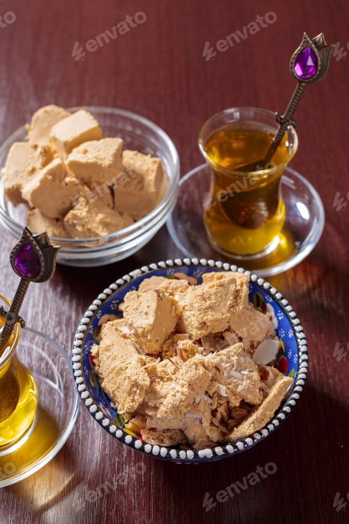 Preview: Tasty halva with tea on the table