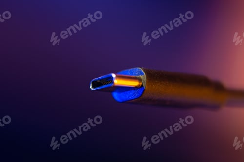 Preview: Type c connector in sharp focus on purple. Fast usb.