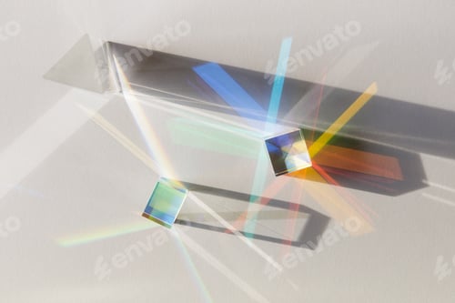 Preview: Glass geometric figures prisms with light diffraction and shadows