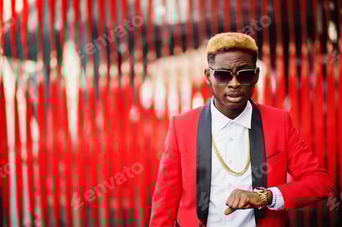 Preview: Fashion african american man model at red suit