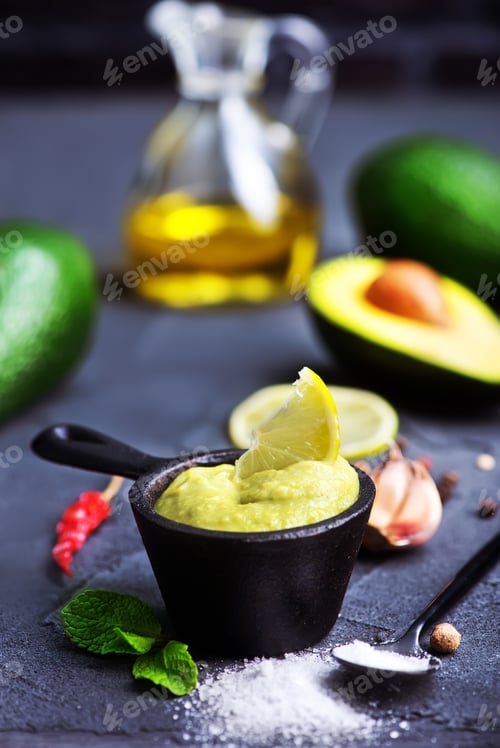 Avocado Dip with Lemon and Spices Closeup