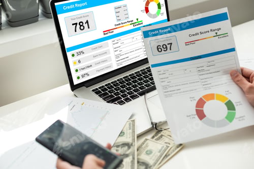 Preview: Credit report with score on a desk