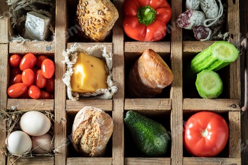 Preview: Tasty and fresh ingredients for breakfast in countryside