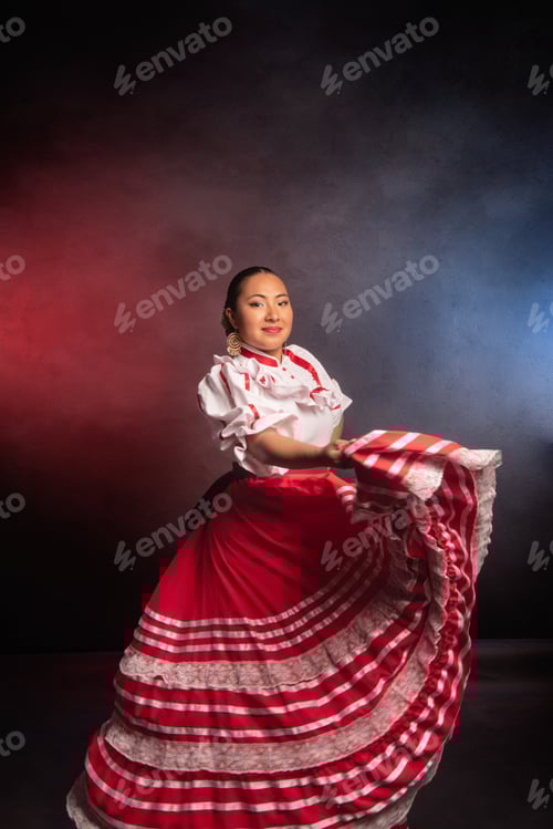 Preview: A woman in a red and white dress is dancing