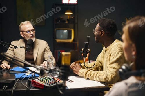 Preview: People Having Conversation During Online Podcast