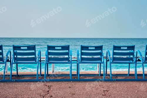 Preview: Famous blue chairs on beach of Nice, France
