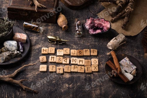 Preview: Esoteric magical background with runes.
