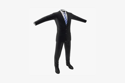 Preview: Mannequin in black suit with striped tie, arms outstretched
