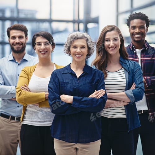 Preview: Portrait of a group of creatives standing with their arms folded in the office