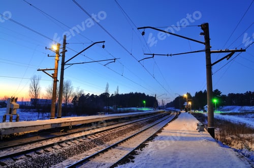 Preview: Evening winter landscape of the railway