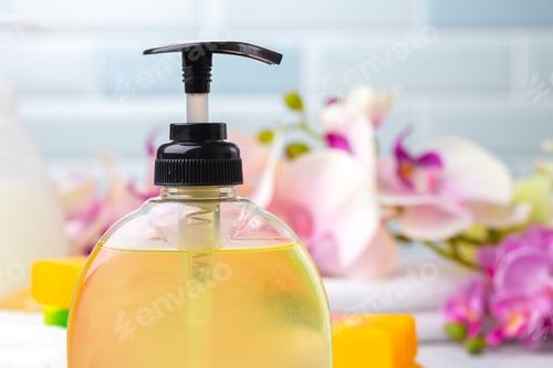 Preview: Liquid soap or body lotion set at hotel bathroom