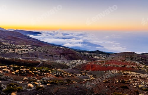 Preview: Relaxing sea of clouds at sunset in the hills near Mount Teide
