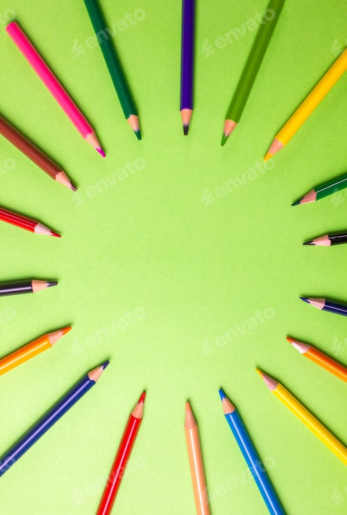 Preview: School creative concept. School supplies on green background. Copy space
