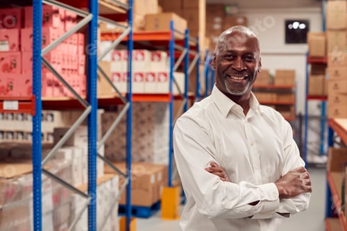 Preview: Portrait Of Male Team Leader Standing By Shelves In Warehouse