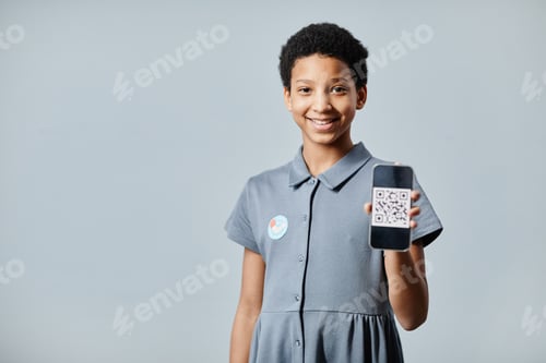 Preview: Vaccinated Child Holding QR Code