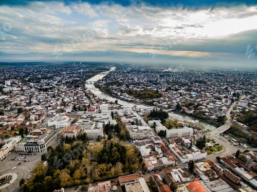 Preview: aerial view of the central part of Kutaisi with Rioni river