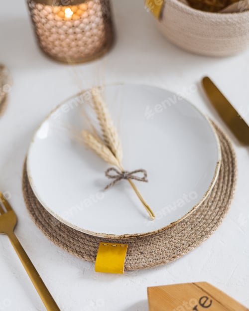 Preview: Elegant Table Setting with Wheat and Candlelight