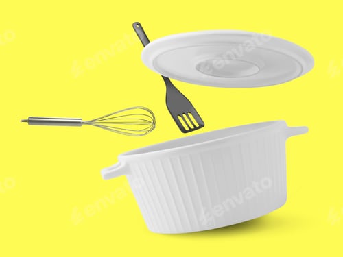 Preview: Cooking Utensils and Bowl Against Yellow Background
