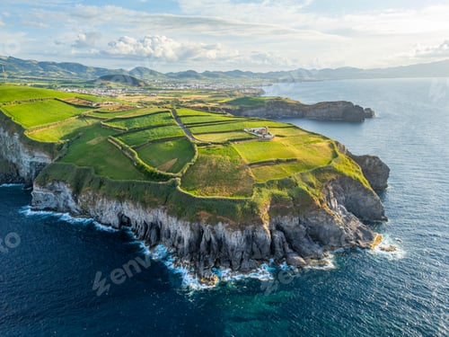 Preview: Cape Cintrao and Atlantic Ocean. Azores, Sao Miguel Island. Portugal. Aerial View