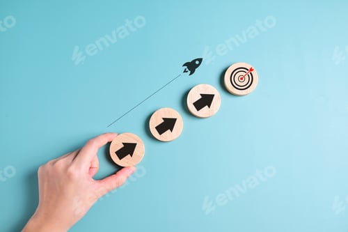 Preview: rocket icon on wooden on isolate background. rocket financial. rocket to moon