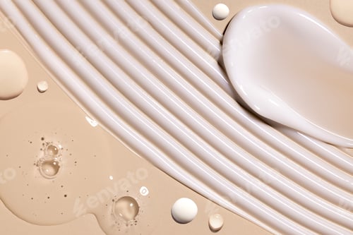 Visualização: amostras de produtos de cuidados cosméticos: manchas de textura de gel creme em um fundo bege