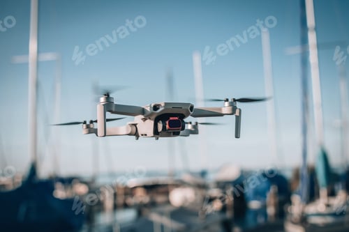 Preview: Closeup of a drone flying at Lake Constance, East Switzerland