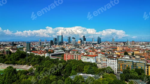 Preview: Aerial, scenic view of a beautiful Milan with colorful buildings, Italy