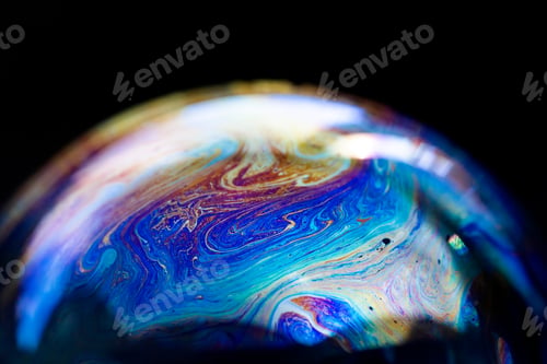 Preview: Abstract pattern, multicolored texture inside of the soap bubble, macro photography
