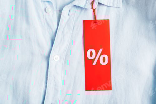Preview: Light Blue Shirt With Red Percentage Tag