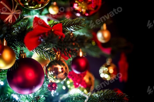 Preview: Colorful Christmas decorations on tree