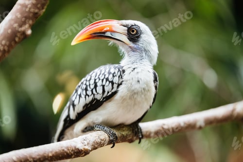 Preview: Yellow billed hornbill sitting on tree