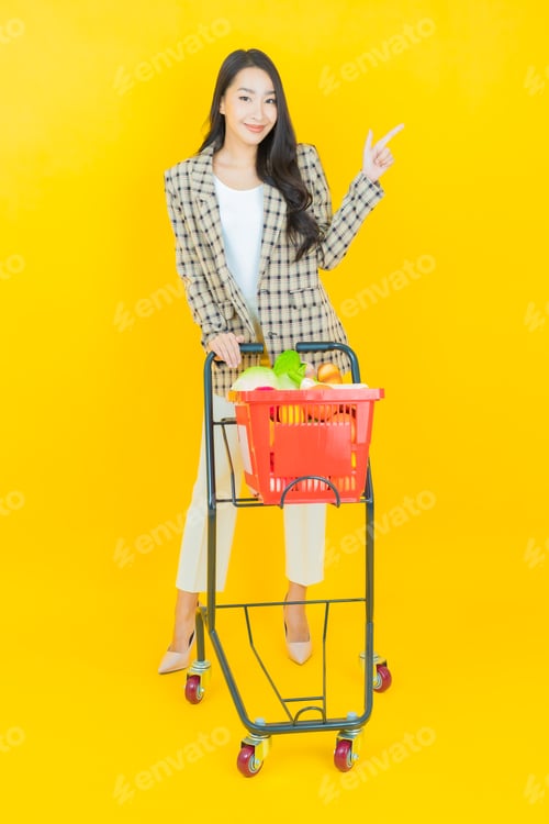 Preview: Portrait beautiful young asian woman smile with grocery basket