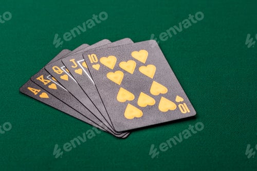 Preview: Playing card game poker in casino with chips, bets and risk. Cards and chips