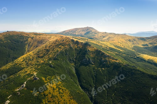 Preview: Beautiful mountain landscape on sunny day. Drone photography