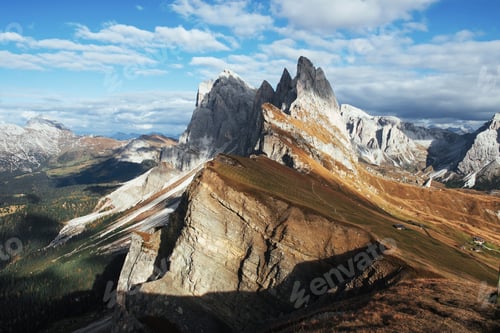 Preview: Outstanding hills of the Seceda dolomite mountains at daytime