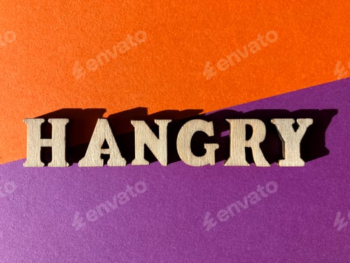 Preview: Hangry, a portmanteau or blended word mader from angry and hungry.