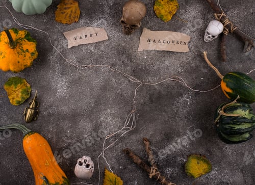 Preview: Halloween composition with skull and pumpkins