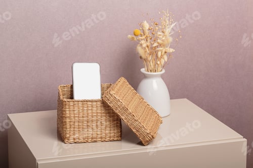 Preview: Smartphone is in separate wicker box on table
