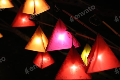 Preview: Colorful Triangle Lanterns Glowing in the Night