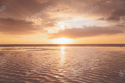 Preview: Landscape view Uyuni Salt flats with water in Bolivia (Salar of Uyuni) during sunset